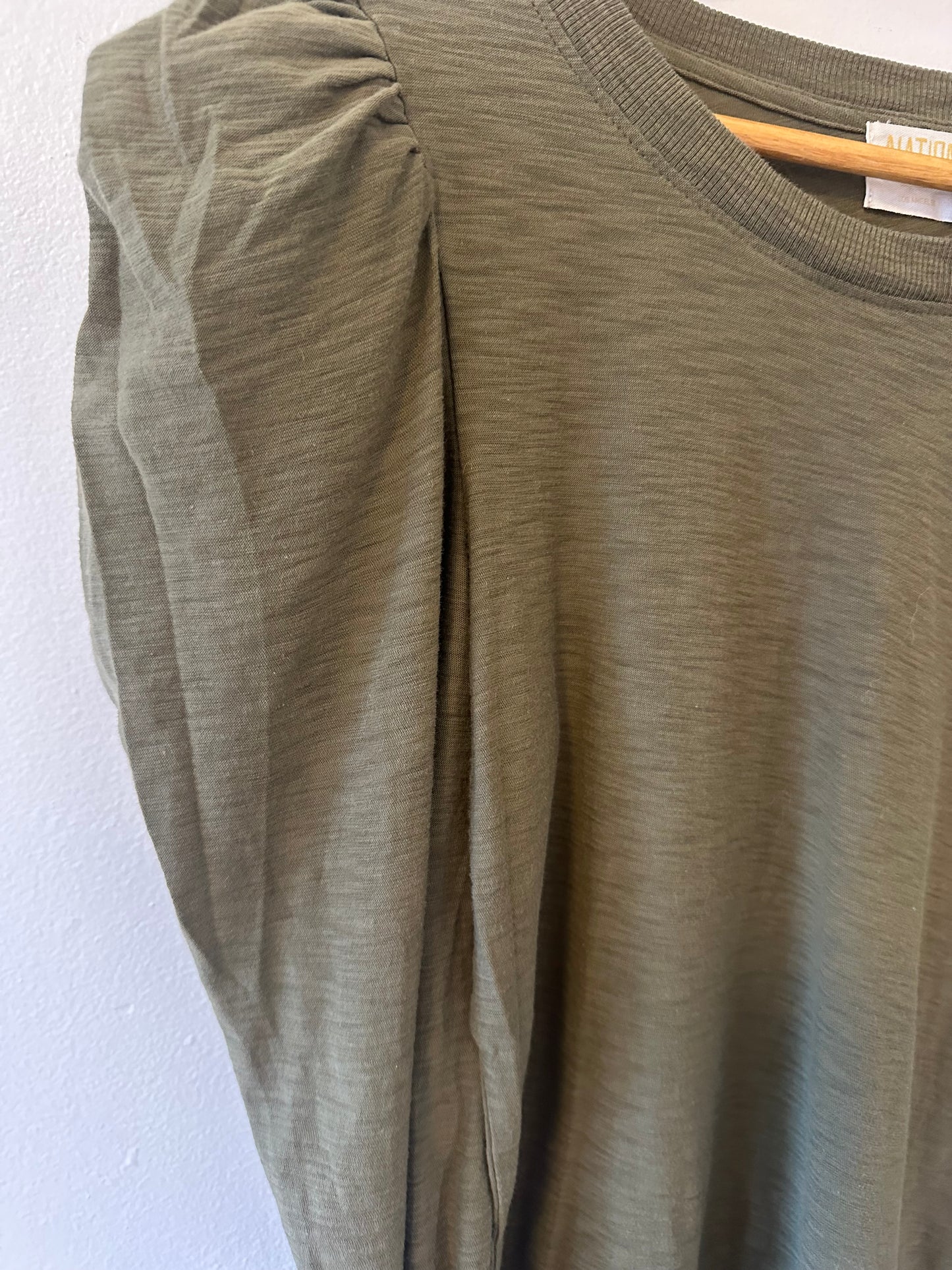 Nation LTD Olive Green Puff Sleeve Loren Pima Cotton Long Sleeve T-Shirt | Size Medium