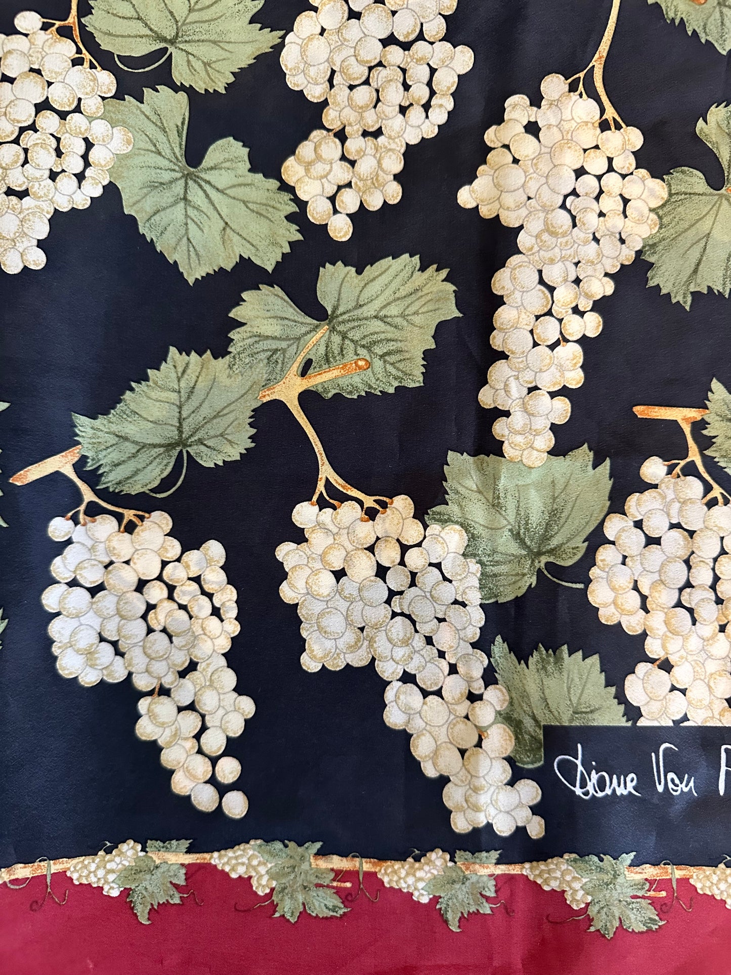 Diane Von Furstenberg Red and Black Grape Print Scarf