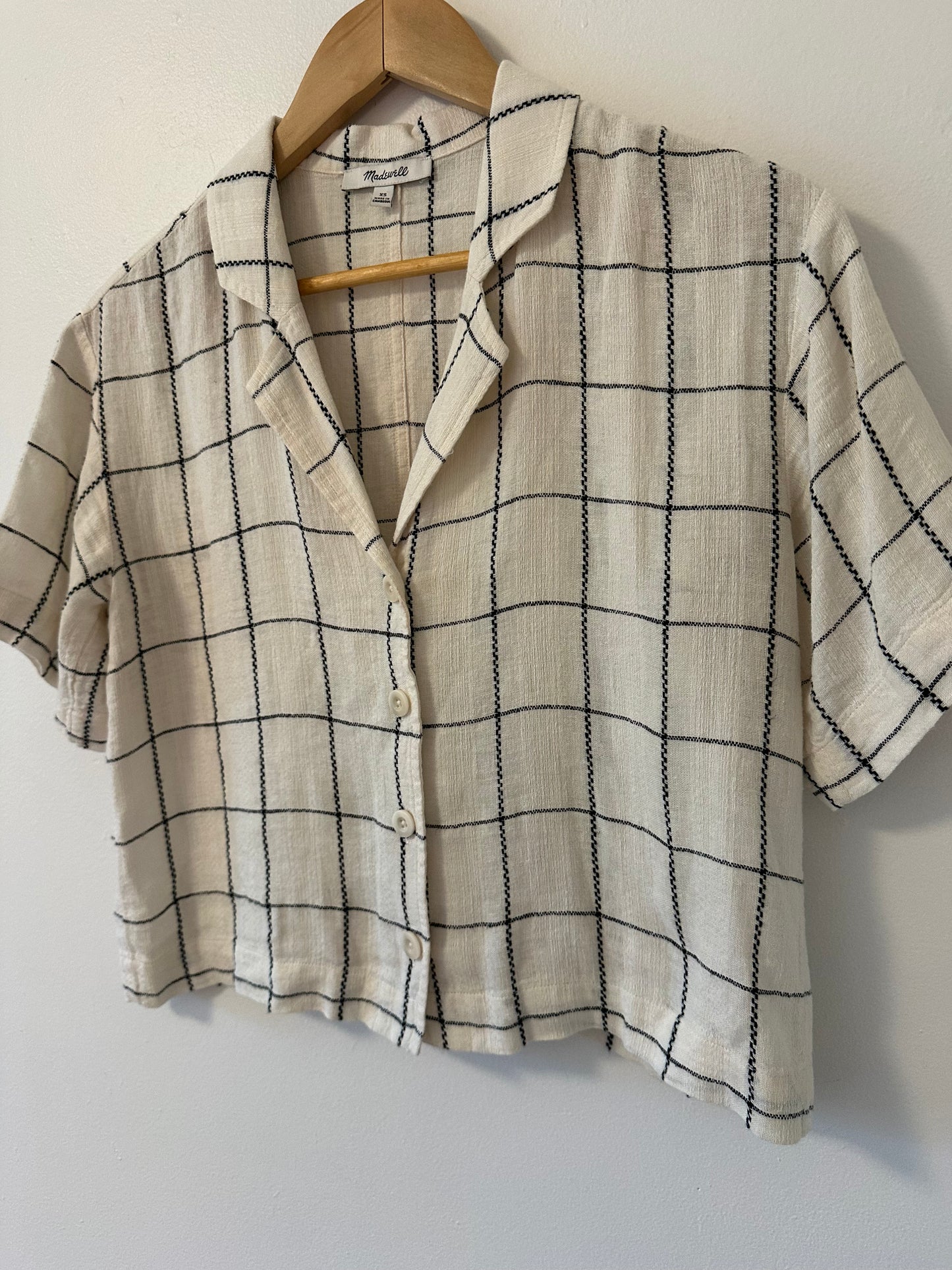 Madewell Linen-Blend Resort Crop Shirt in Windowpane | Size XS