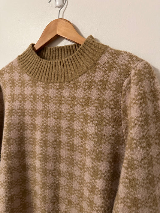 Heartloom Jodene Checkered Beige Sweater | Size Large