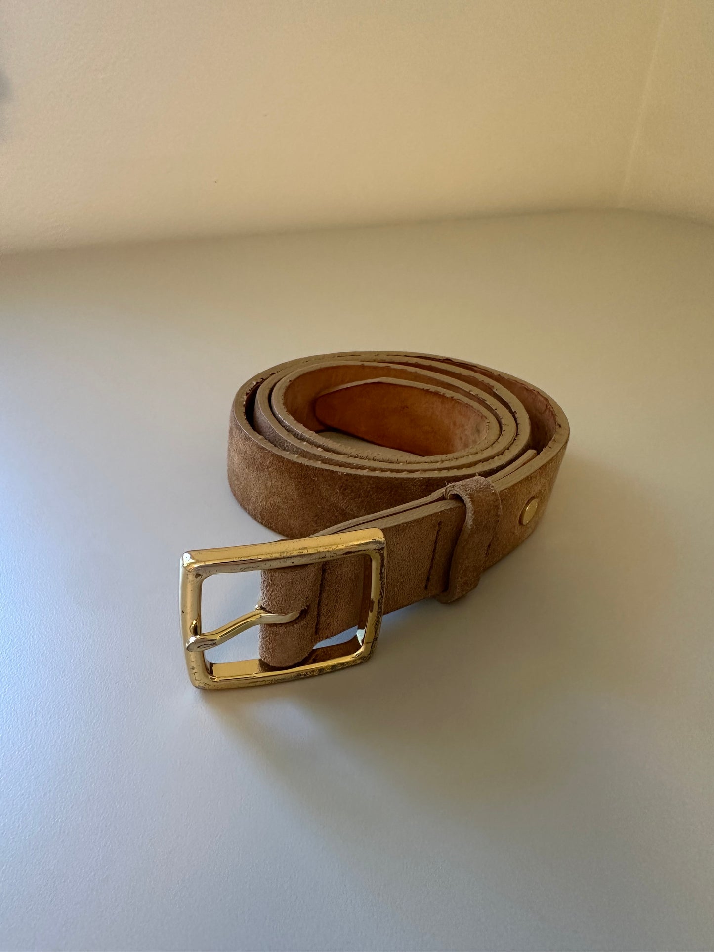 rag & bone Tan Suede Belt with Gold Buckle