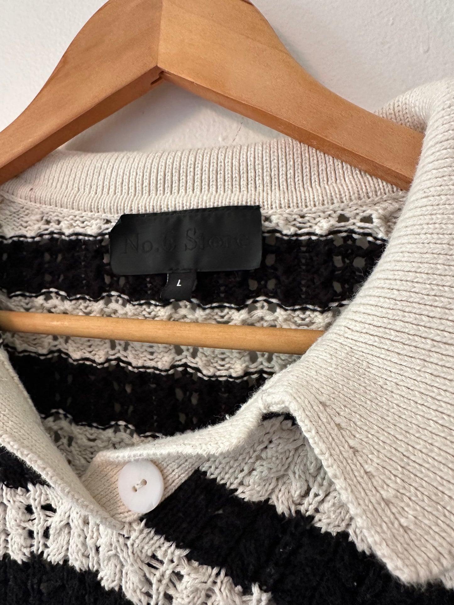 No. 6 Store Black and White Striped Cropped Polo Cotton Sweater | Size Large