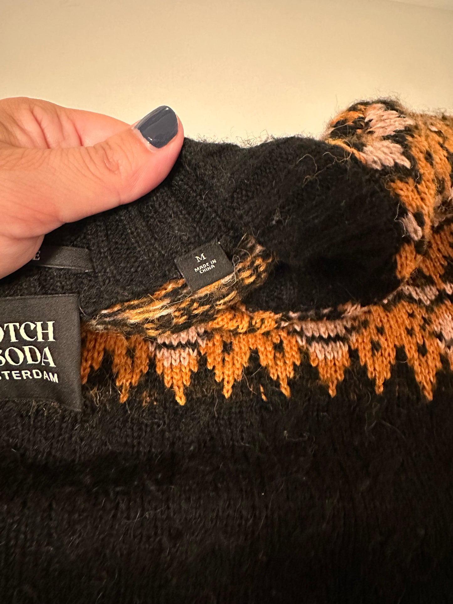 Scotch & Soda Black and Orange Geometric Sweater | Size Medium