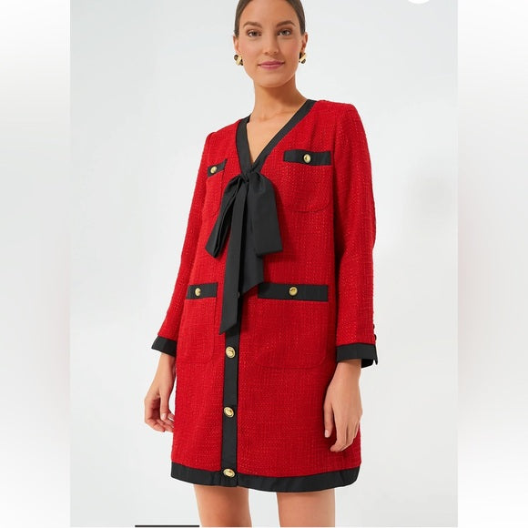 Tuckernuck Pomander Place - Red Tweed Coco Bow Detail Dress | Size Medium