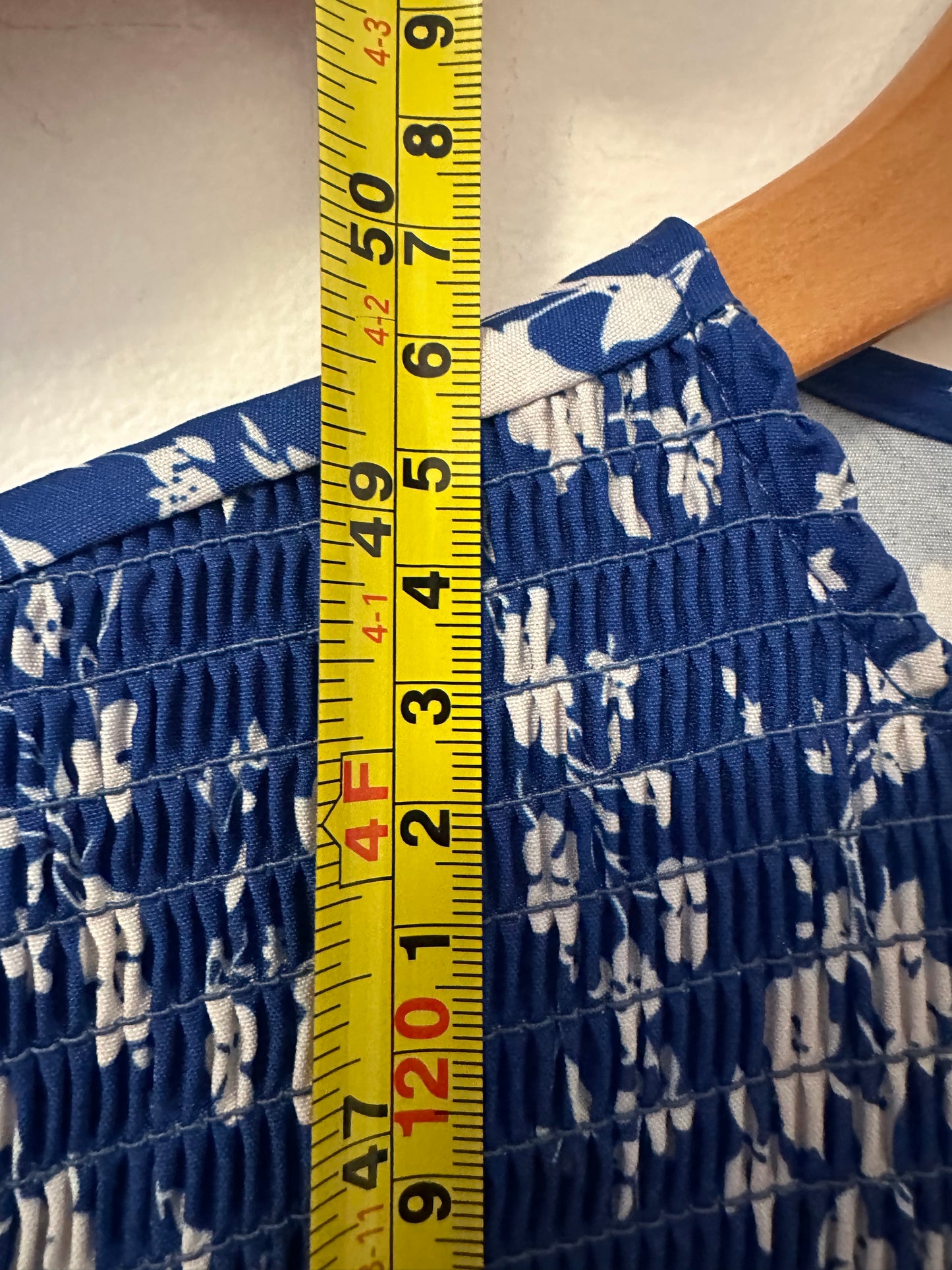 Sunday Up Smocked Bodice Blue and White Floral Dress | Size Large