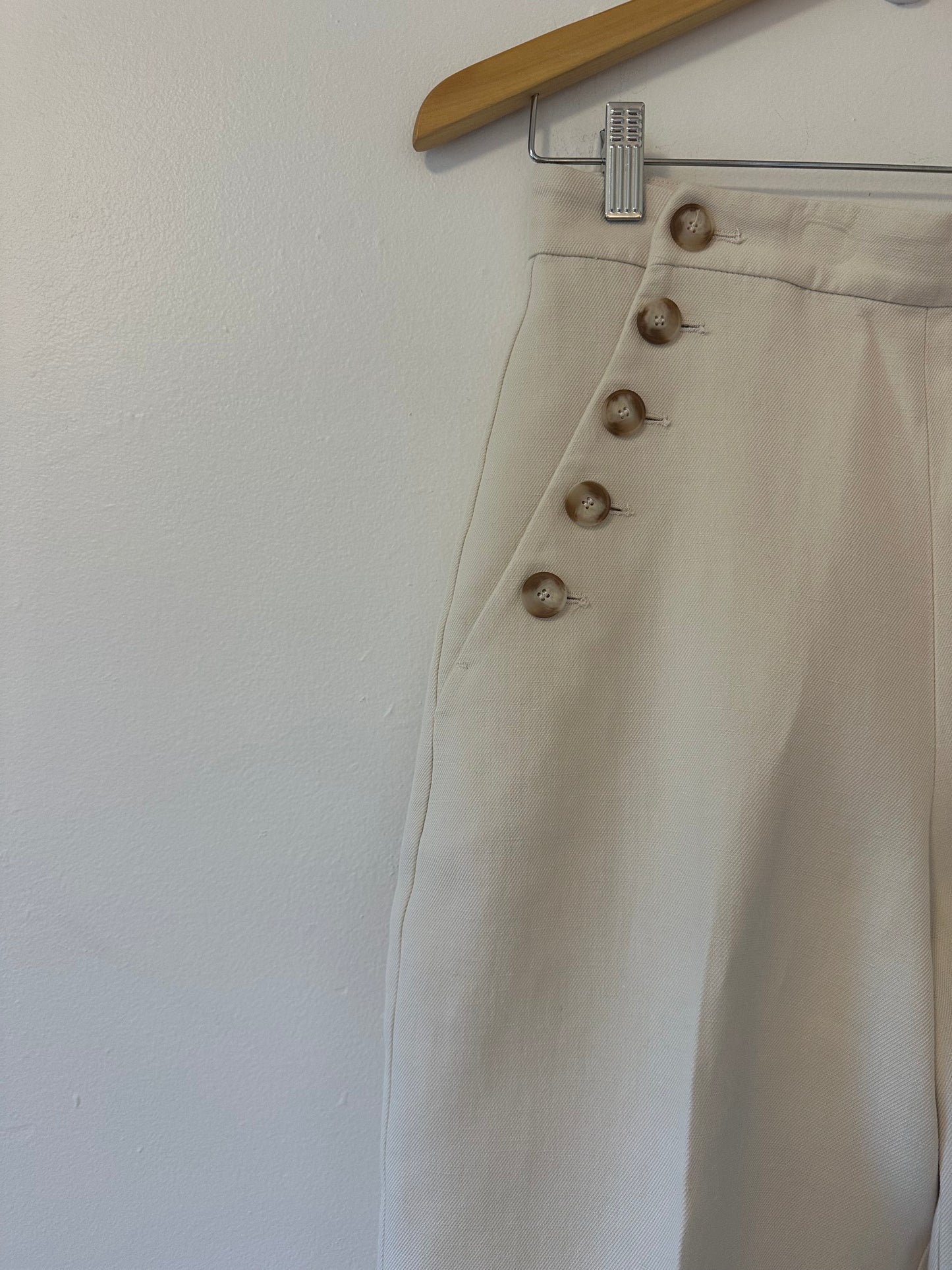 Sezane Marino Wide Leg High Waist Trousers in Ecru | Size 4