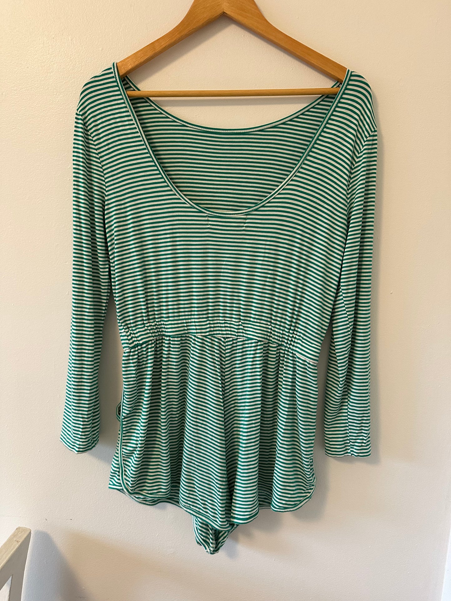 Free People Yvette Green and White Striped Romper Size Medium