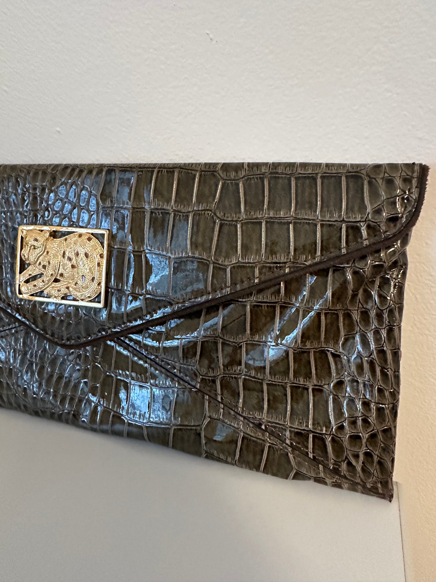 Lilly Pulitzer Crocodile-Embossed Clutch Purse in Brown