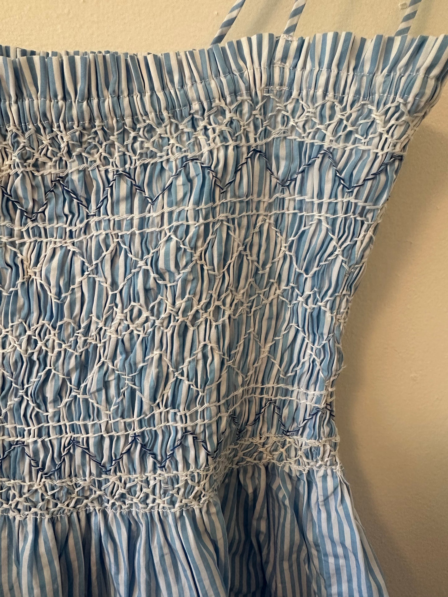J. Crew Paloma Striped Top in Blue and White with Smocking - Size Medium