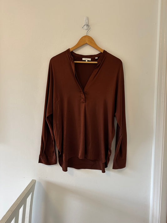 Vince Brown Silk Popover Top - Size Medium