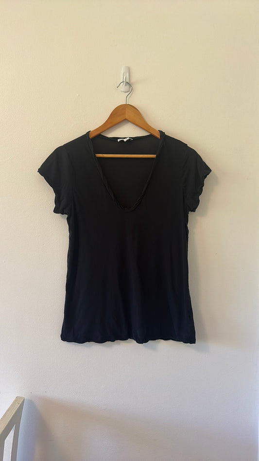 James Perse Black Twist V-Neck Women's T-Shirt - Size 2