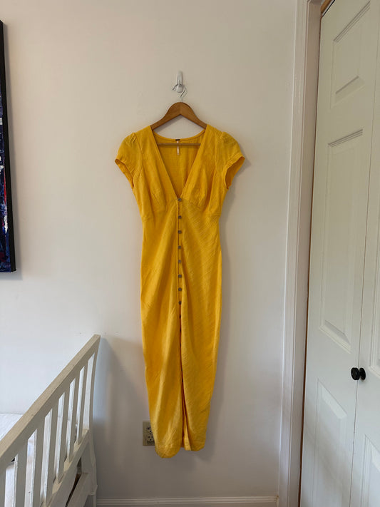 Free People New In Town Yellow Button-Down Midi Dress - Size Small