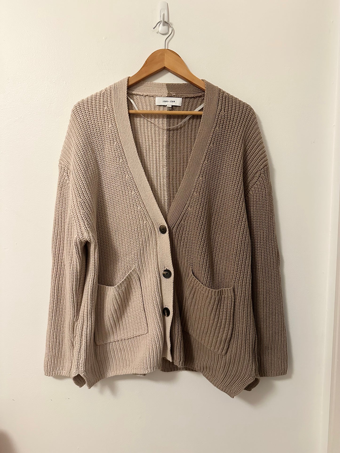 John + Jenn Beige and Tan Women's Colorblock Cotton Cardigan | Size XL