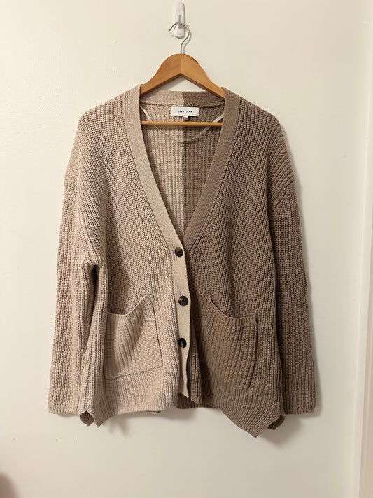 John + Jenn Beige and Tan Women's Colorblock Cotton Cardigan | Size XL