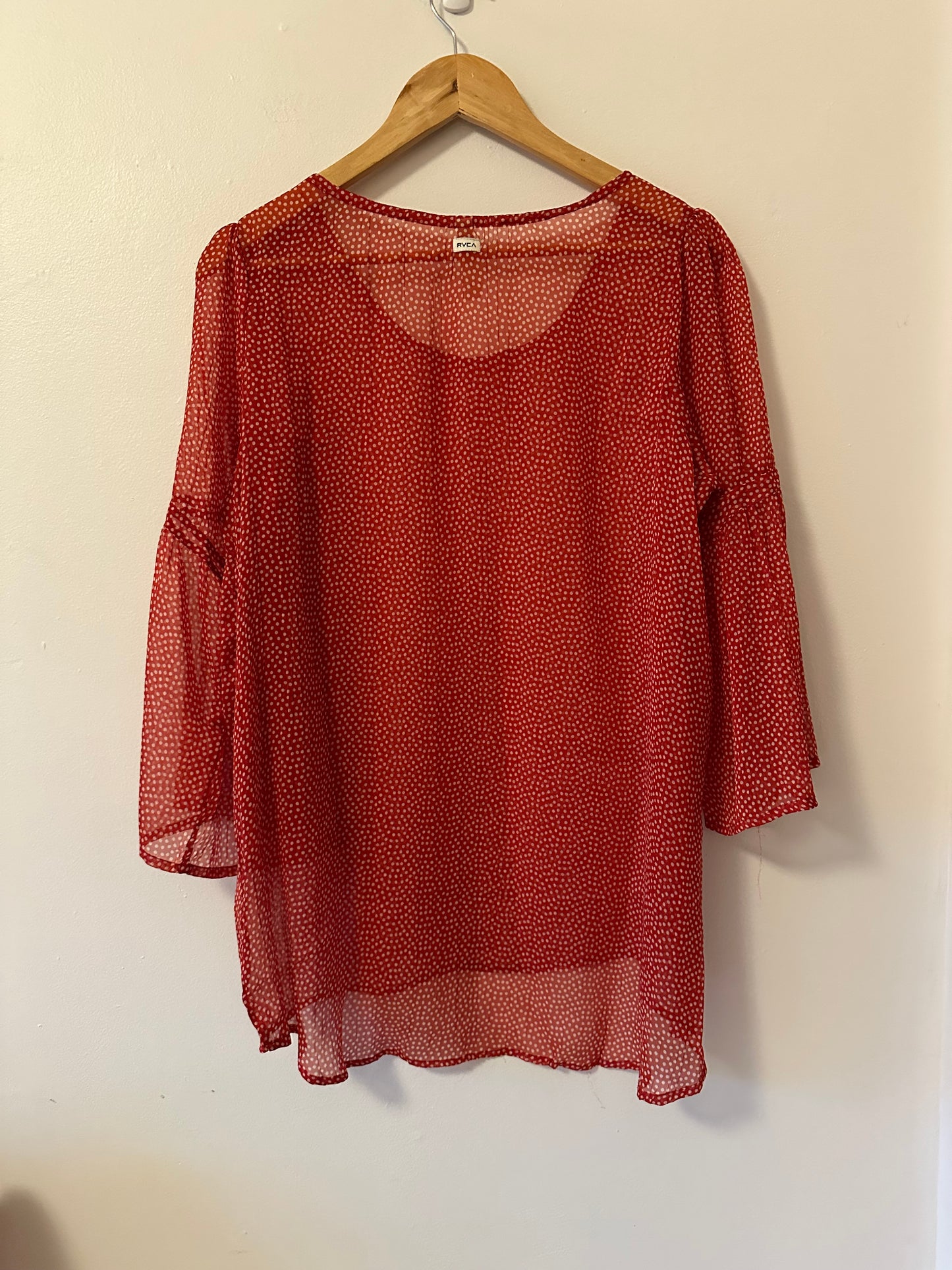 RVCA Red Dotted Sheer Women's Blouse | Size Medium