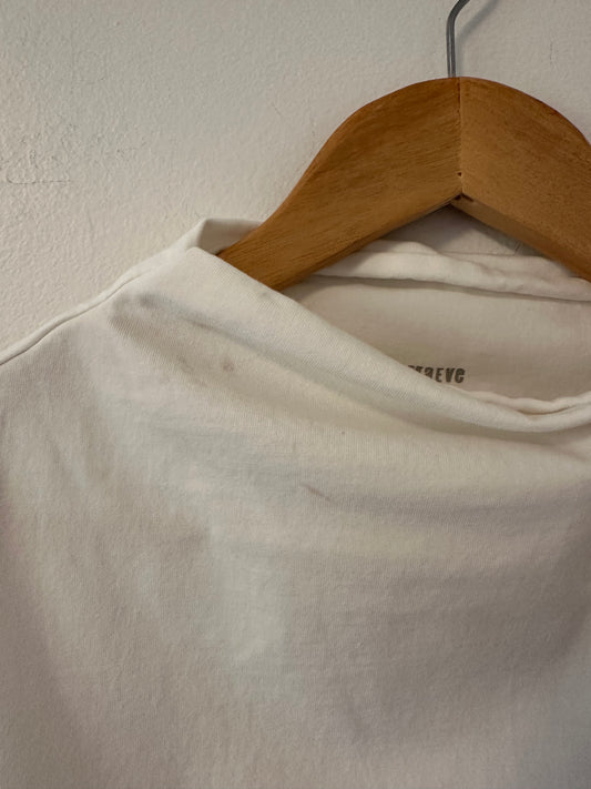 Maeve White Sleeveless Ruched Mock Neck Tee | Size Large
