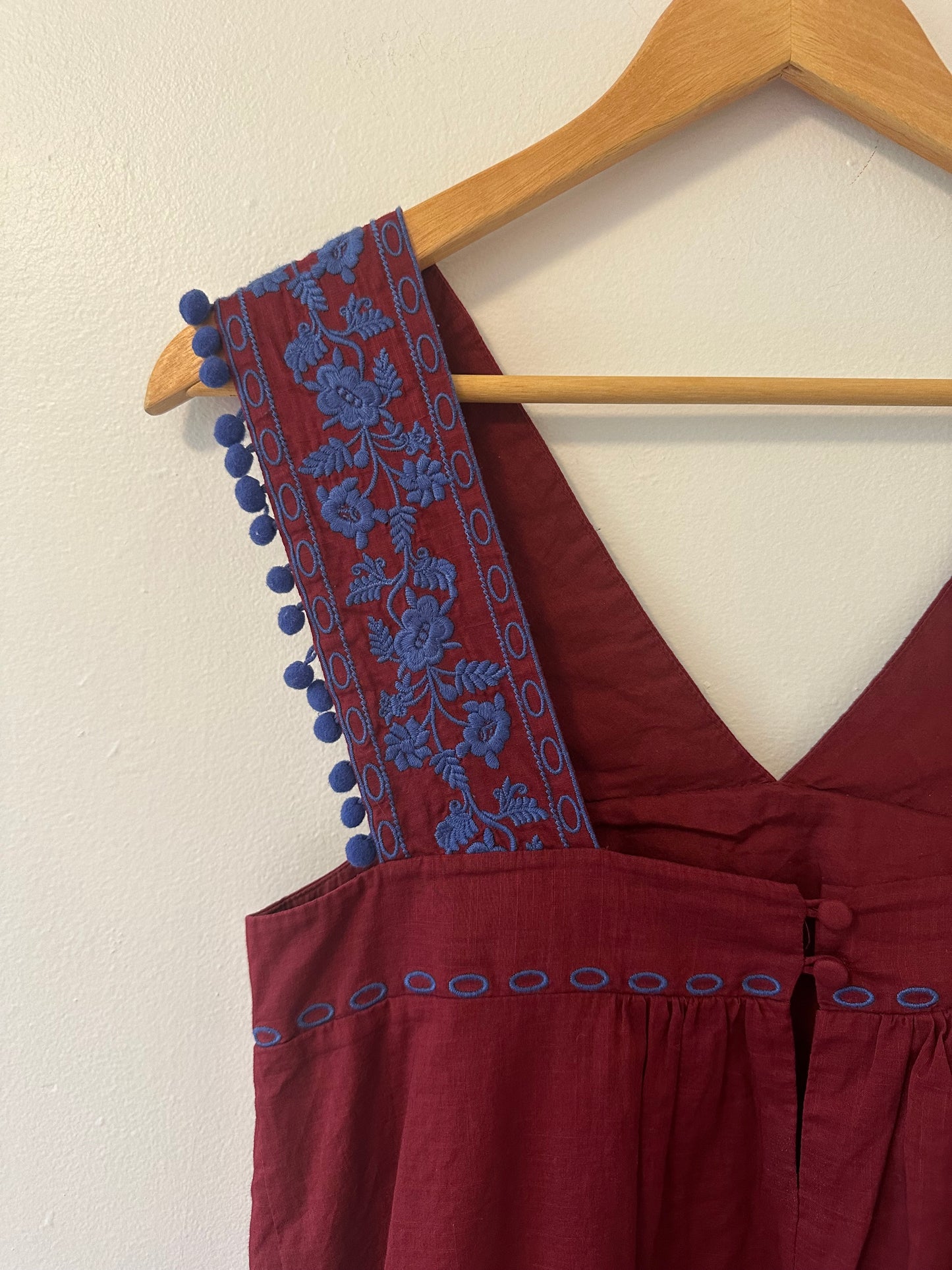 J. Crew Embroidered Burgundy Pom Pom Sleeveless Tank Top - Size 2