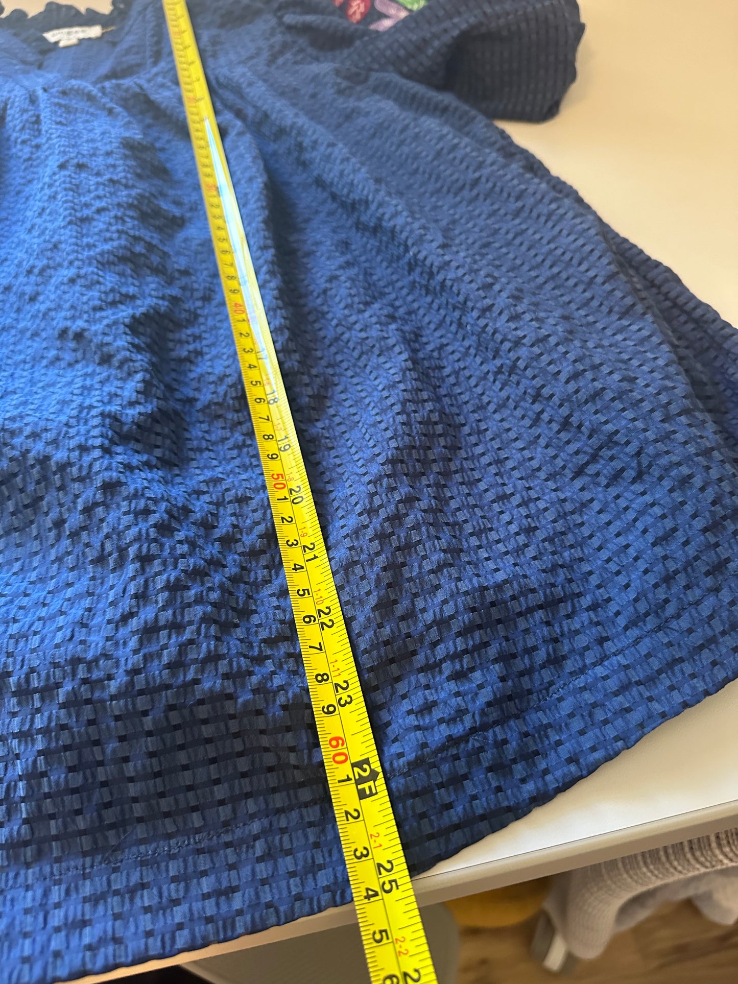 Umgee Navy Puff Sleeve Blouse with Embroidery | Size Small