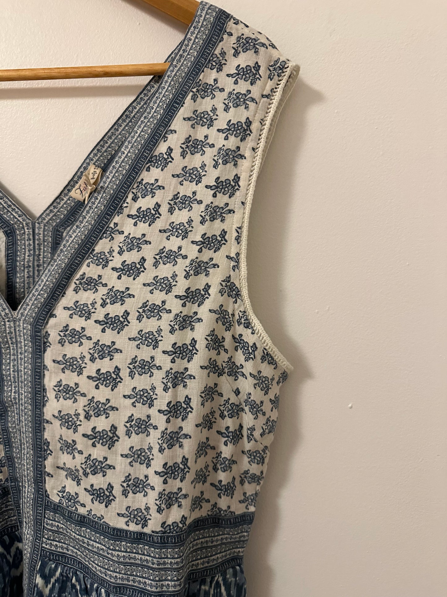 NWT Faherty Macey Blue and White Sleeveless Linen Dress | Size XL