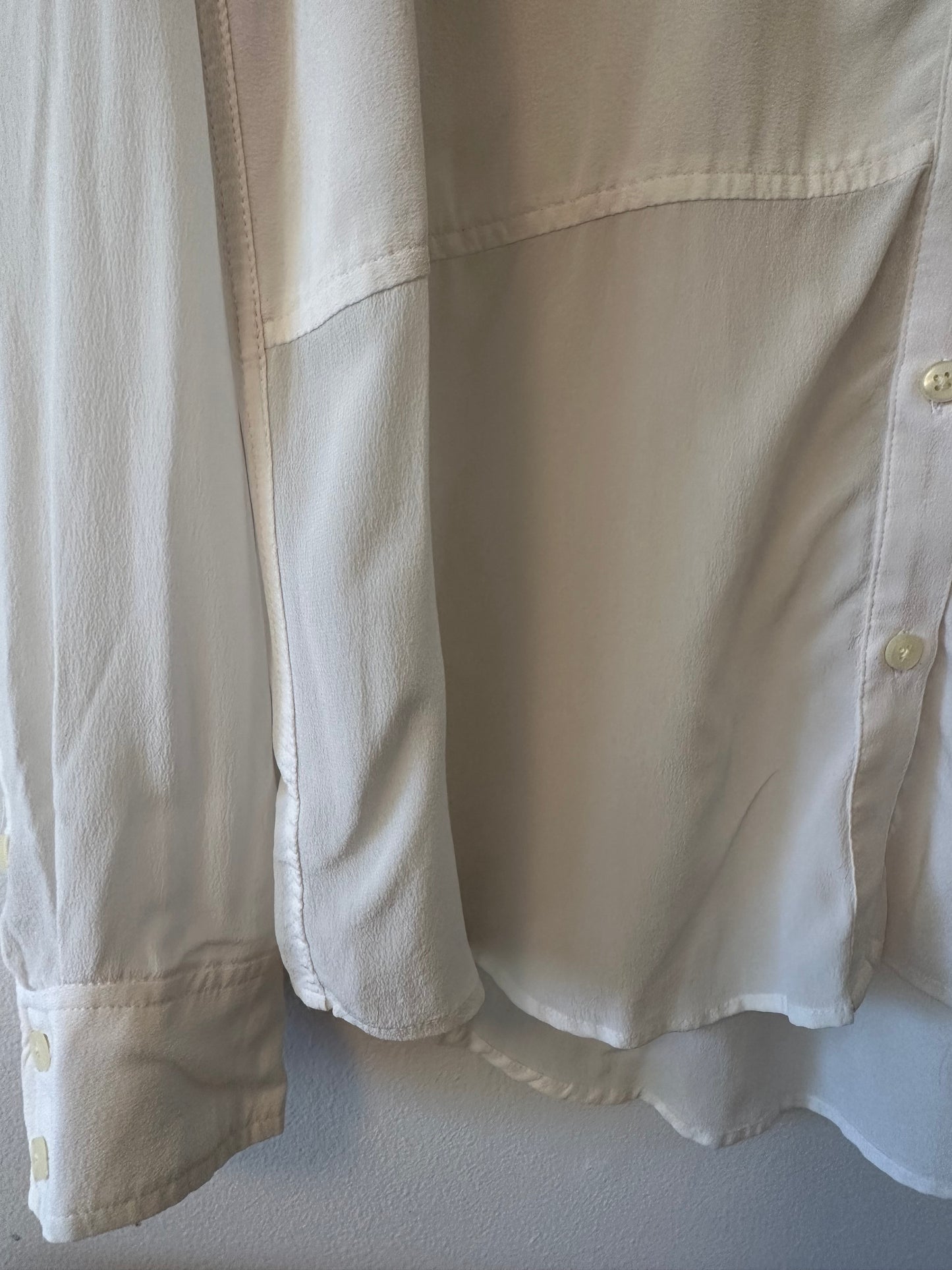 Spanx Washed Silk Paneled Button-Front Shirt in White - Size Large
