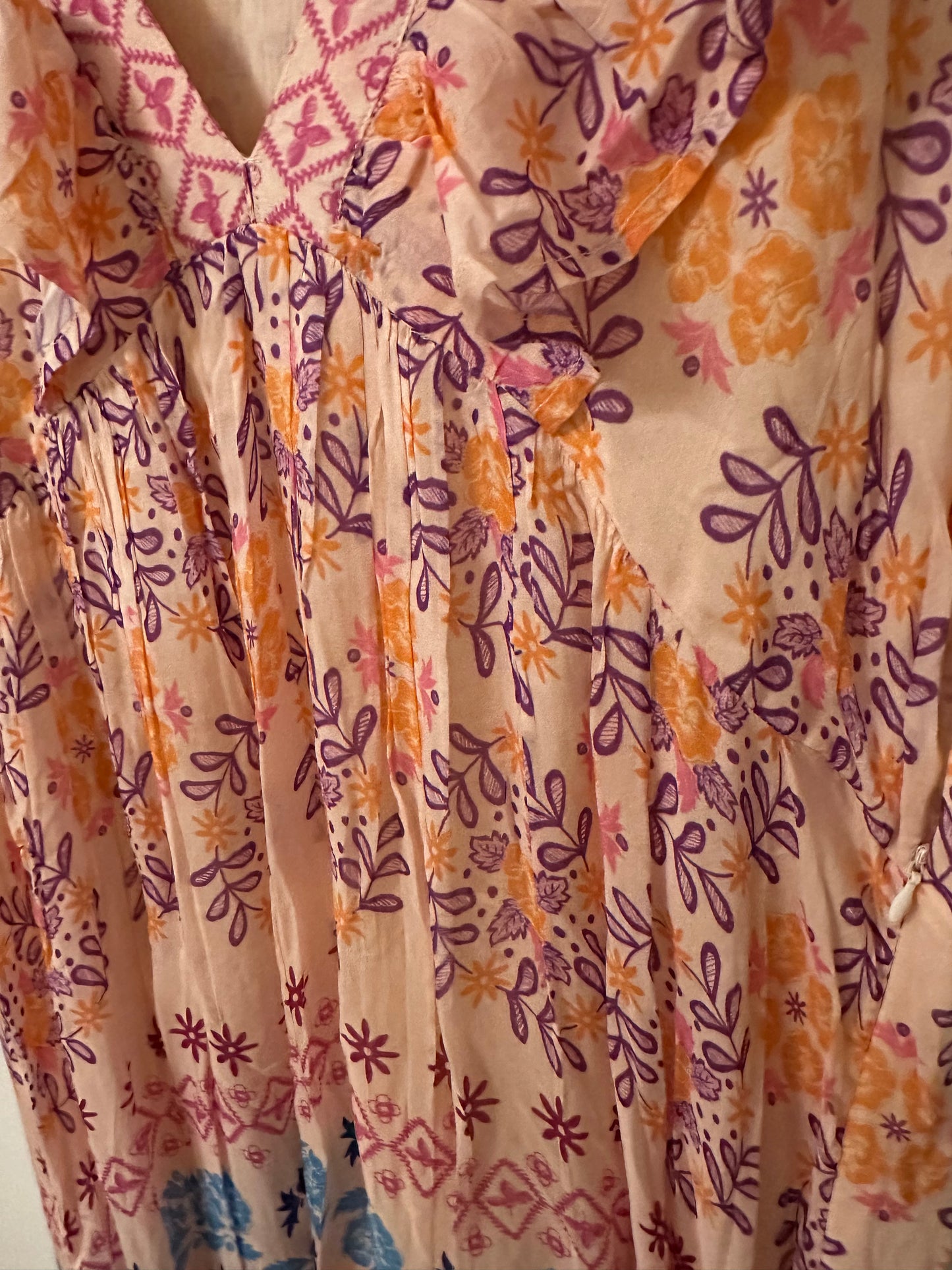 Oliphant Ruffle V-Neck Purple and Orange Floral Maxi Dress | Size 2XL