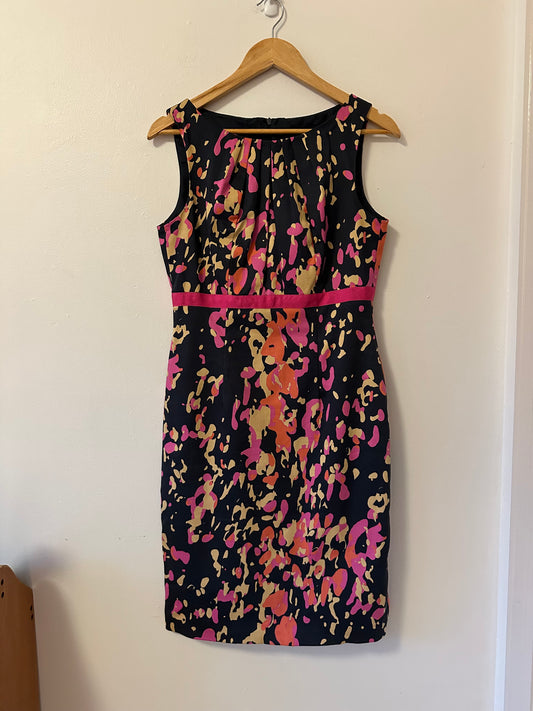 David Meister Black and Pink Abstract Sheath Dress | Size 6