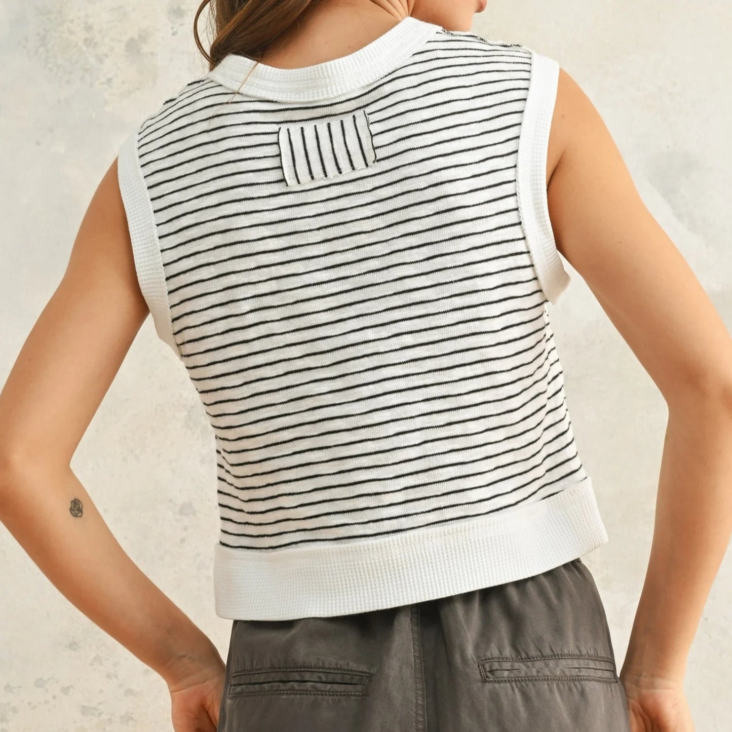 Miou Muse Striped Sleeveless Top - Black and White - Size Small