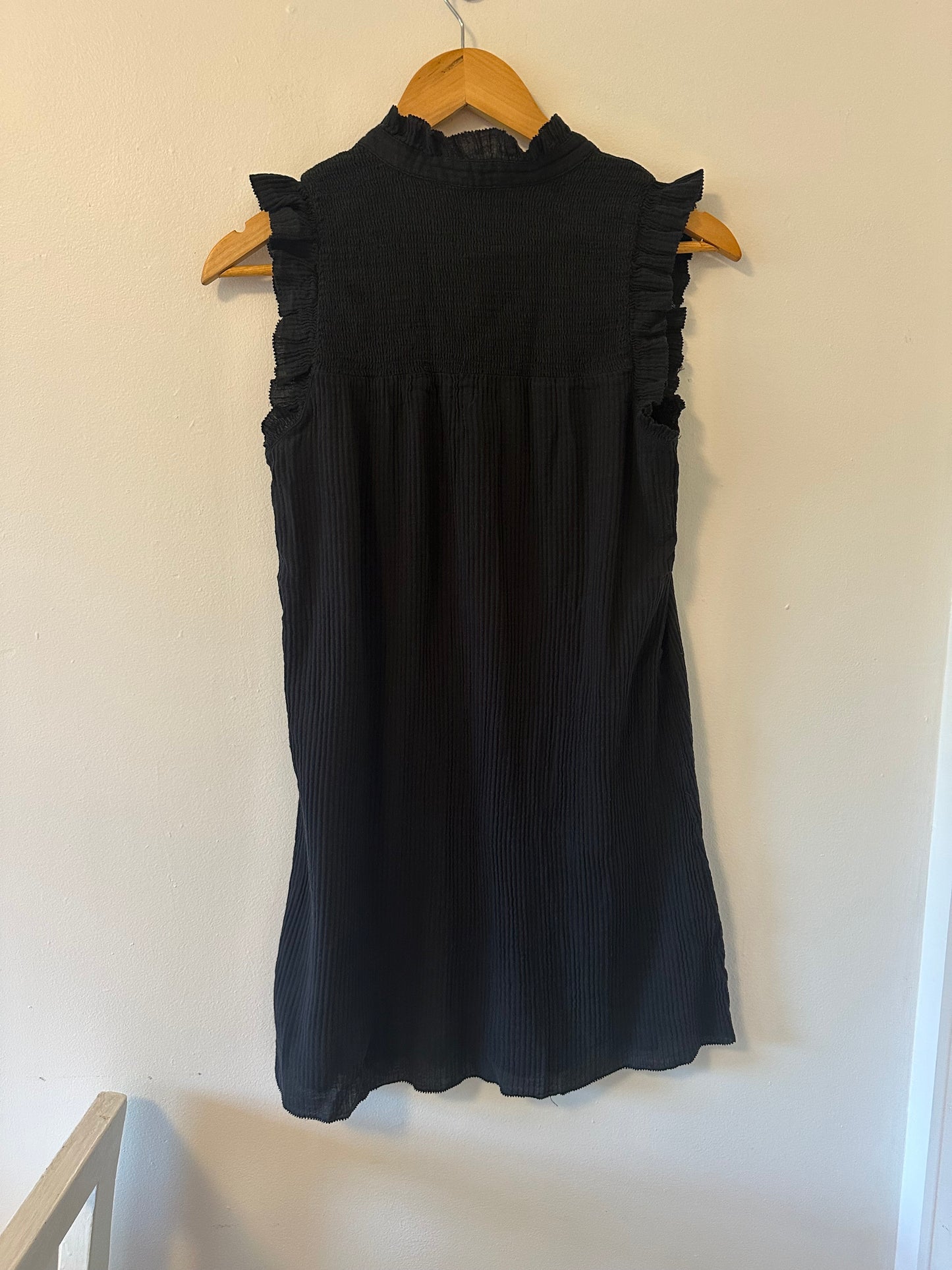 J. Crew Smocked Ribbed Cotton Henley Midi Dress In Black Size XS