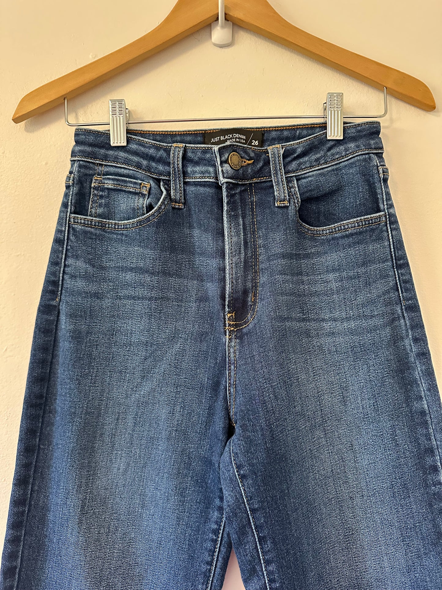 Just Black Vintage Straight Leg Raw Hem Jeans in Deep Blue | Size 26