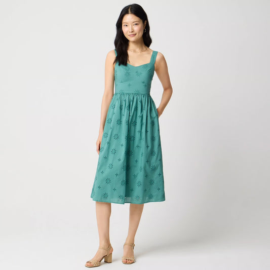 J. Crew Eyelet Midi Dress in Teal - Size 6
