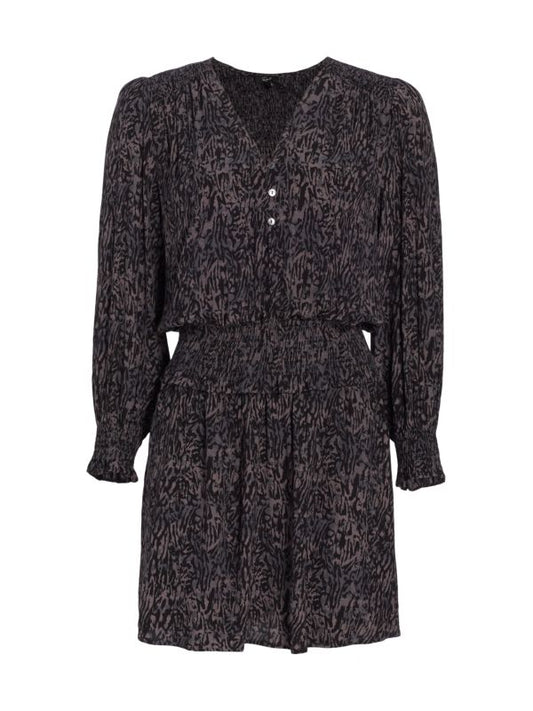NWT Rails Zana Smocked Blouson Mini Dress in Abstract Animal Size Small
