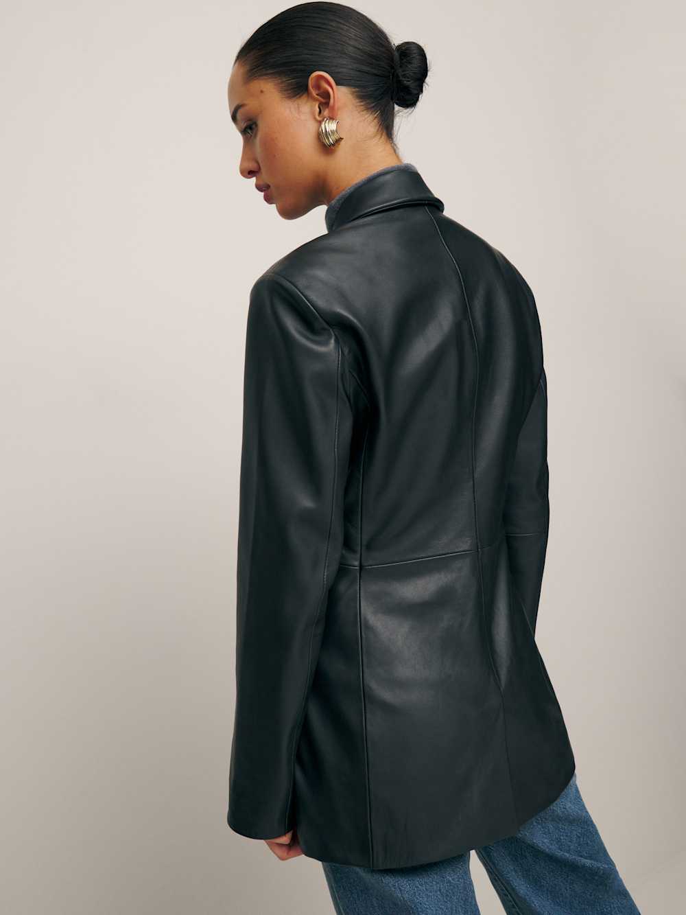 Reformation Veda Hal Fitted Leather Blazer in Black - Size XL