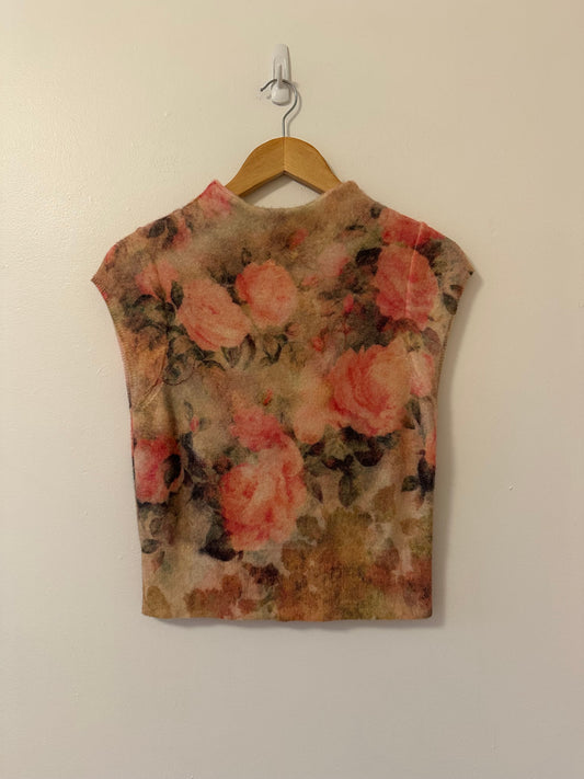 Anthropologie Cashmere Floral Cap Sleeve Sweater | Size Large