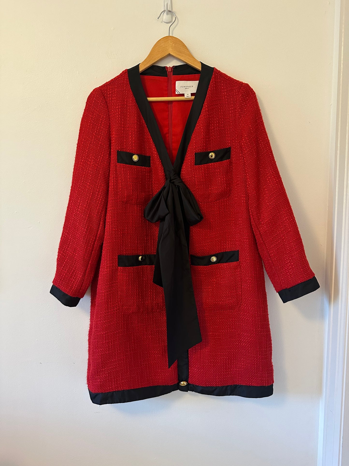 Tuckernuck Pomander Place - Red Tweed Coco Bow Detail Dress | Size Medium