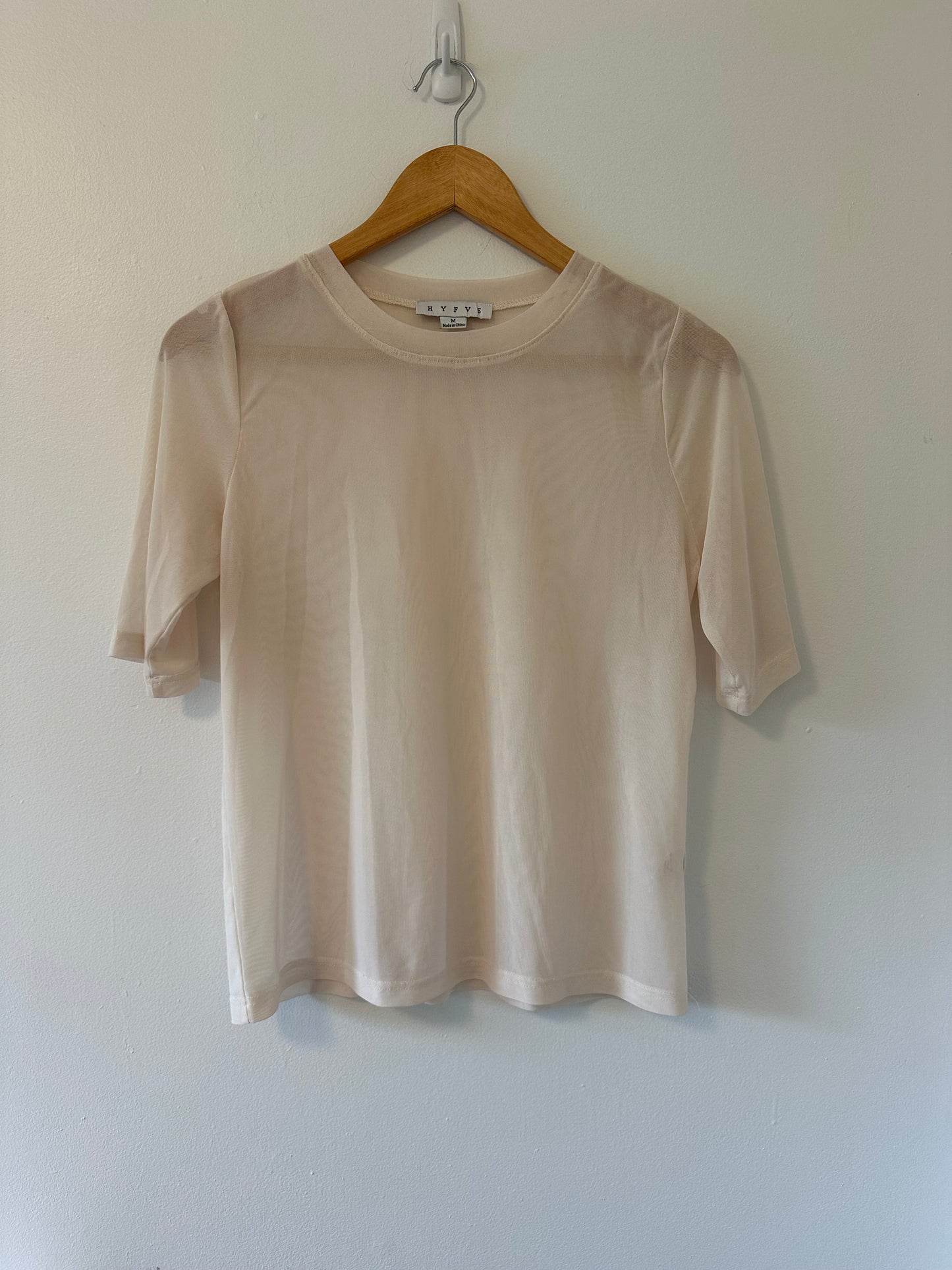 HYFVE Ivory Sheer Short Sleeve Top - Size Medium