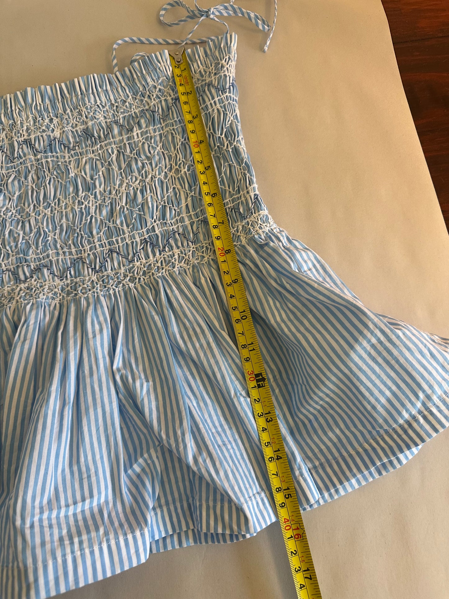J. Crew Paloma Striped Top in Blue and White with Smocking - Size Medium