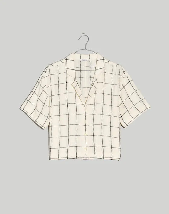 Madewell Linen-Blend Resort Crop Shirt in Windowpane | Size XS
