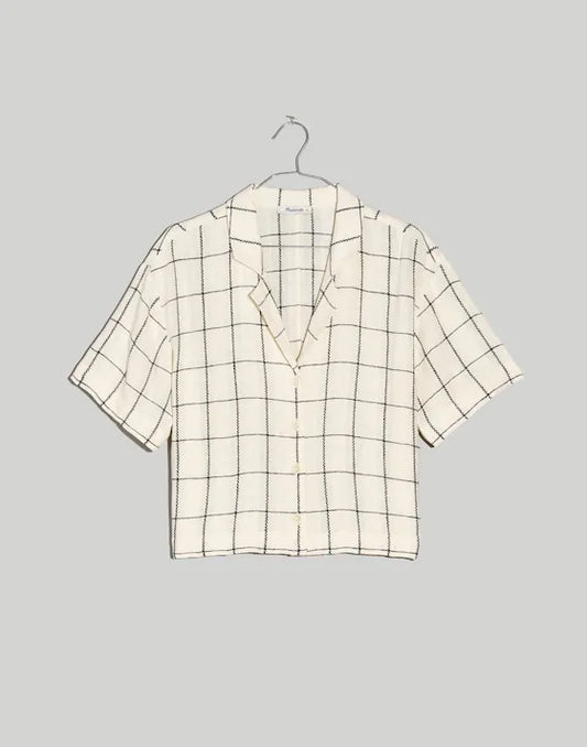 Madewell Linen-Blend Resort Crop Shirt in Windowpane | Size XS