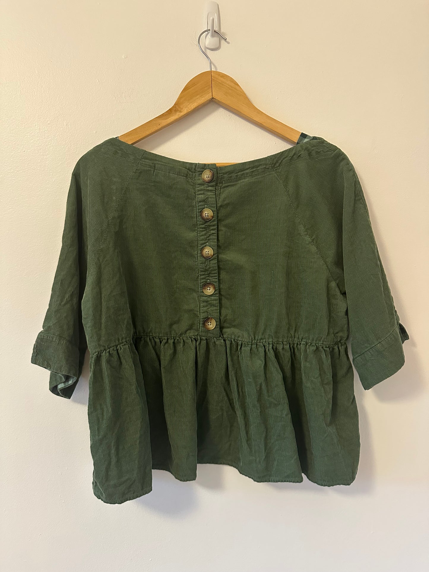 Maeve Anthropologie Maria Corduroy Olive Green Babydoll Blouse | Size XSP