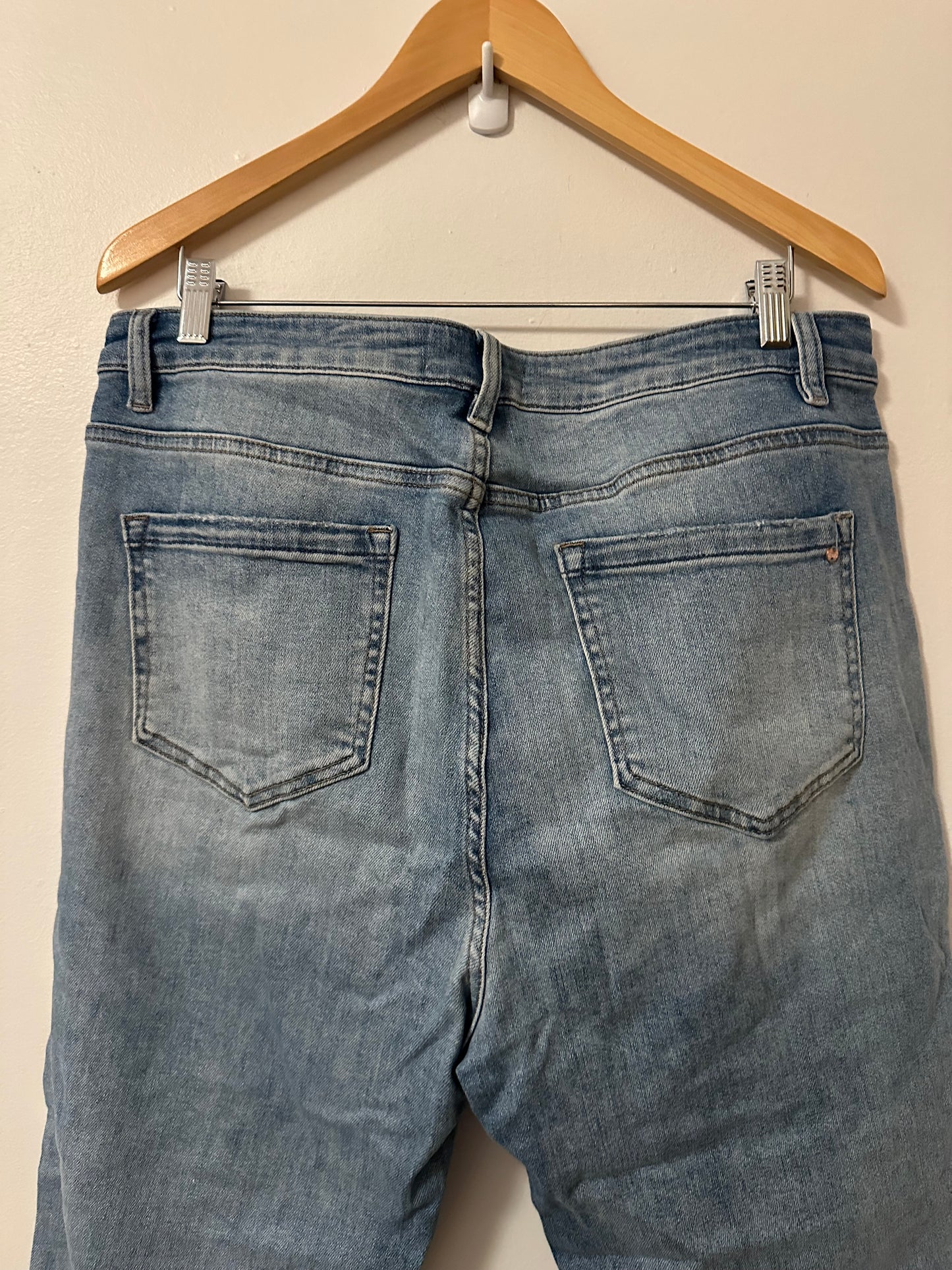 Mica High Rise Light Wash Uneven Hem Cropped Flare Jeans | Size 14