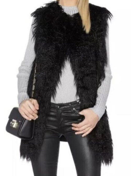Theory Black Faux Fur Teddy Vest - Size Small