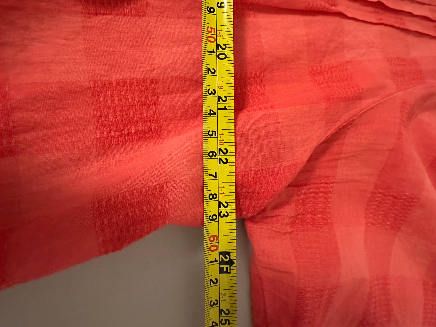 Faherty Coral Checkered Cotton Blouse with Crochet Trim | Size Large