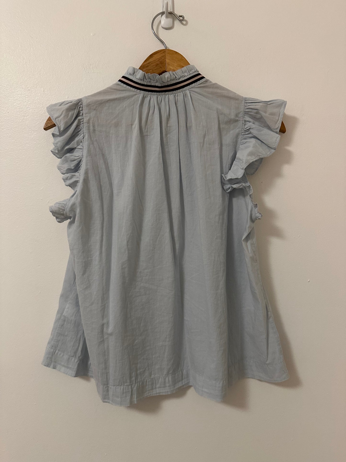 Sundry Light Blue Button Up Ruffle Sleeve Top | Size Small