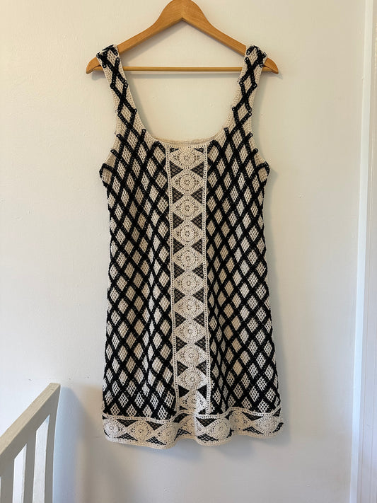 Z Supply Playa Dress in Black and Cream Crochet - Size Medium