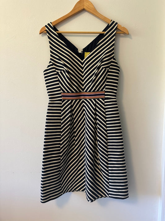Maeve Black and White Striped V-Neck Mini Dress | Size 6