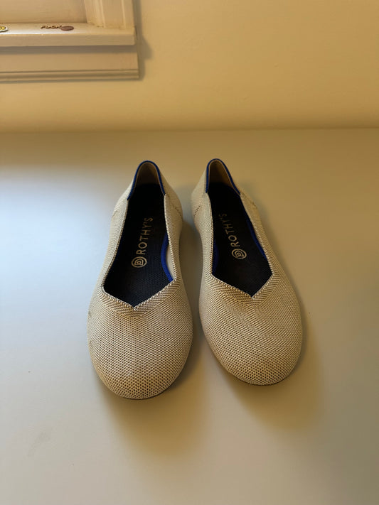 Rothy's The Flat Round Toe Birdseye Cream Flats in Flax | Size 10.5