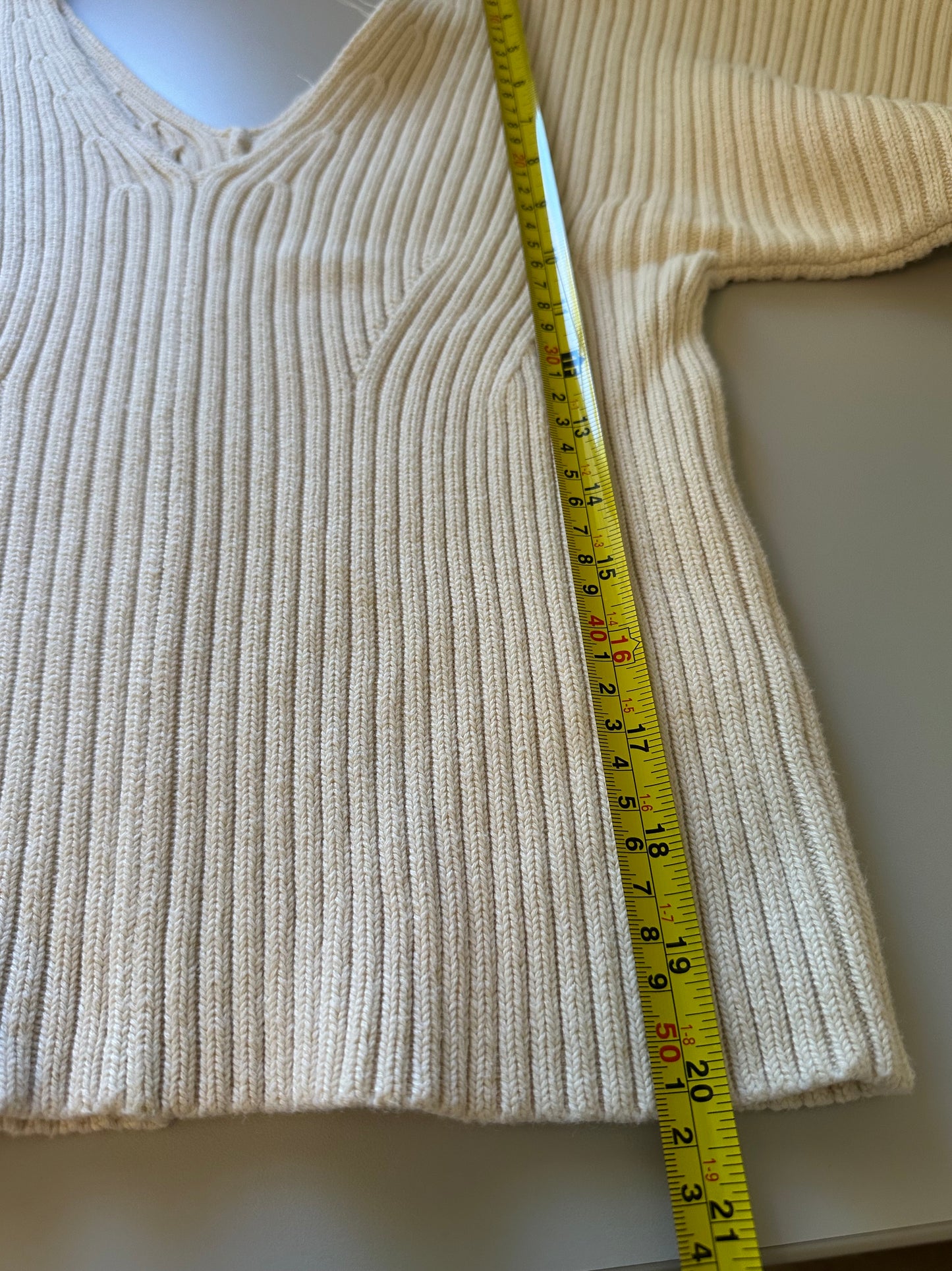 Mara Hoffman Olla Cream V-Neck Ribbed Sweater | Size Medium