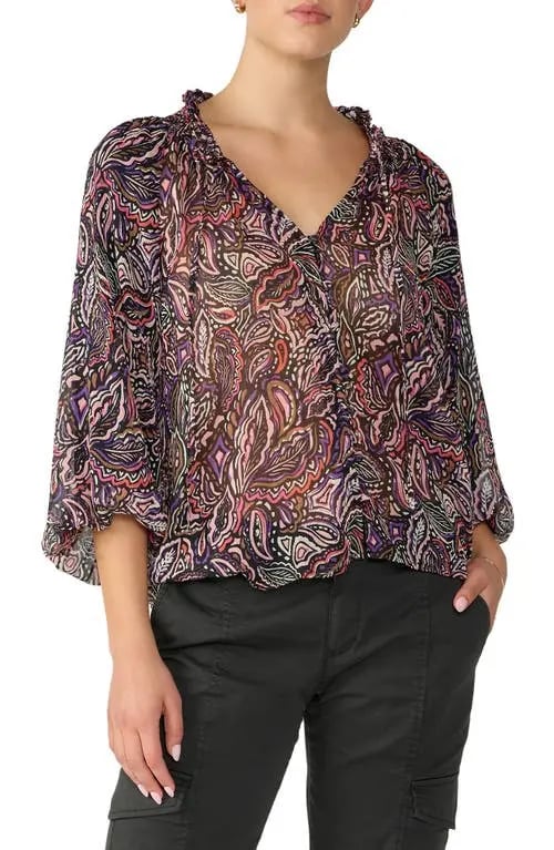 Sanctuary Paisley Print Smock Neck Top in Purple Pattern - Size XS