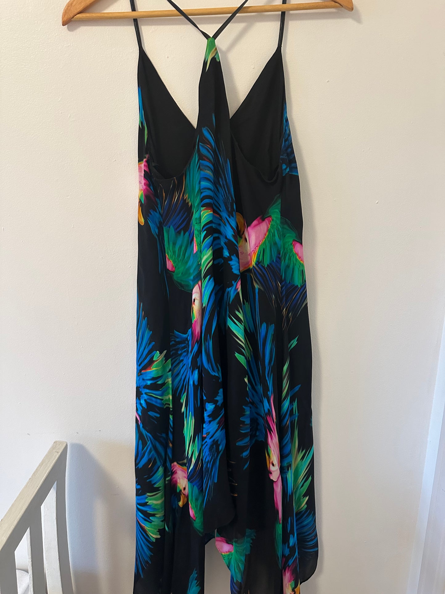 NWT Milly Silk Black Dress with Colorful Parrot Print Size 4