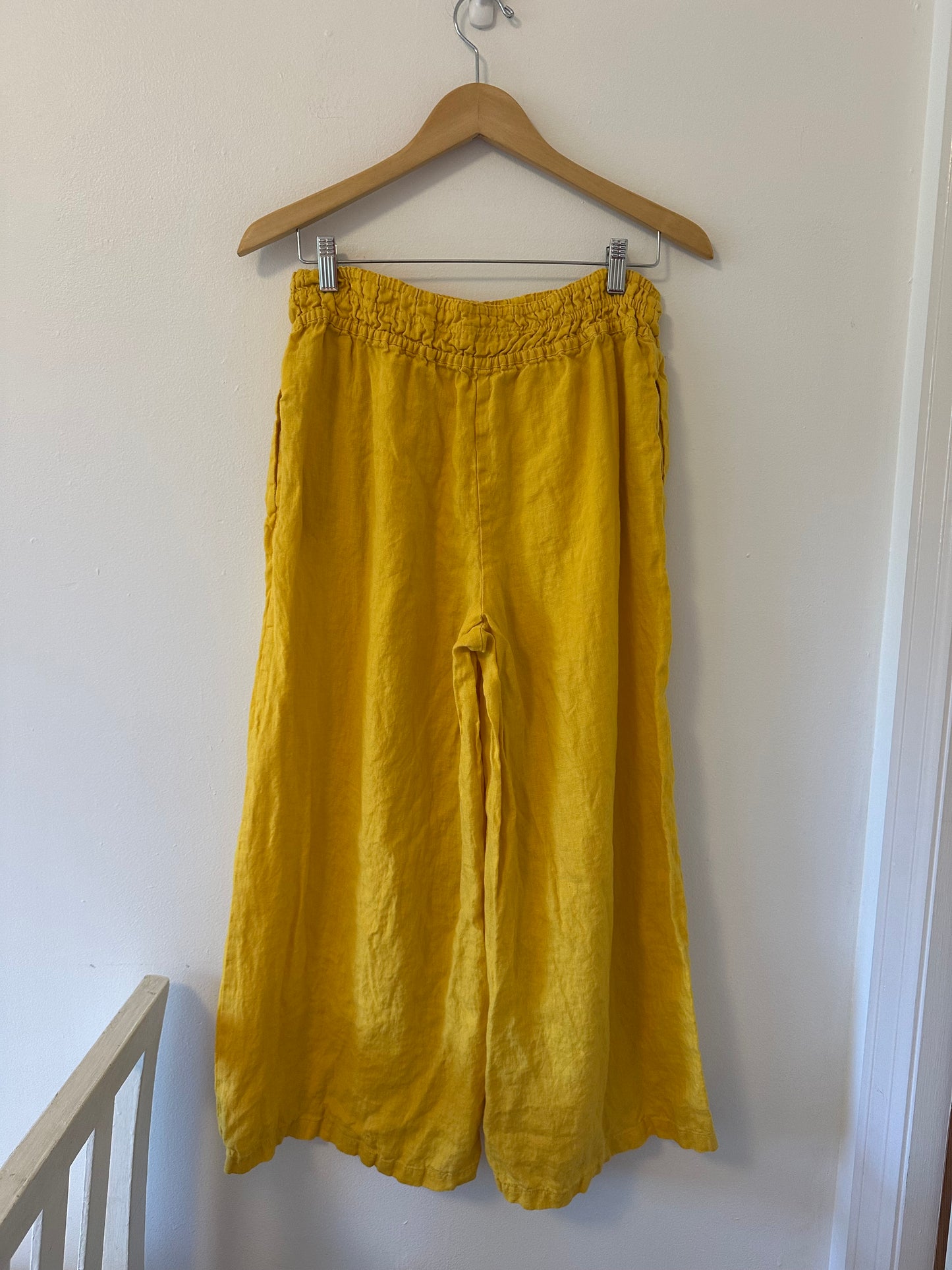 Anthropologie The Somerset Yellow Wide-Leg Linen Pants - Size Medium